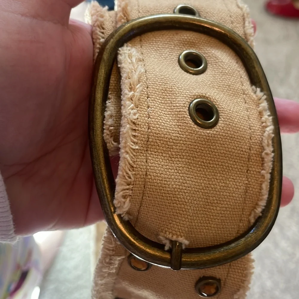 Vintage Y2k sparkling frayed fabric belt in tan